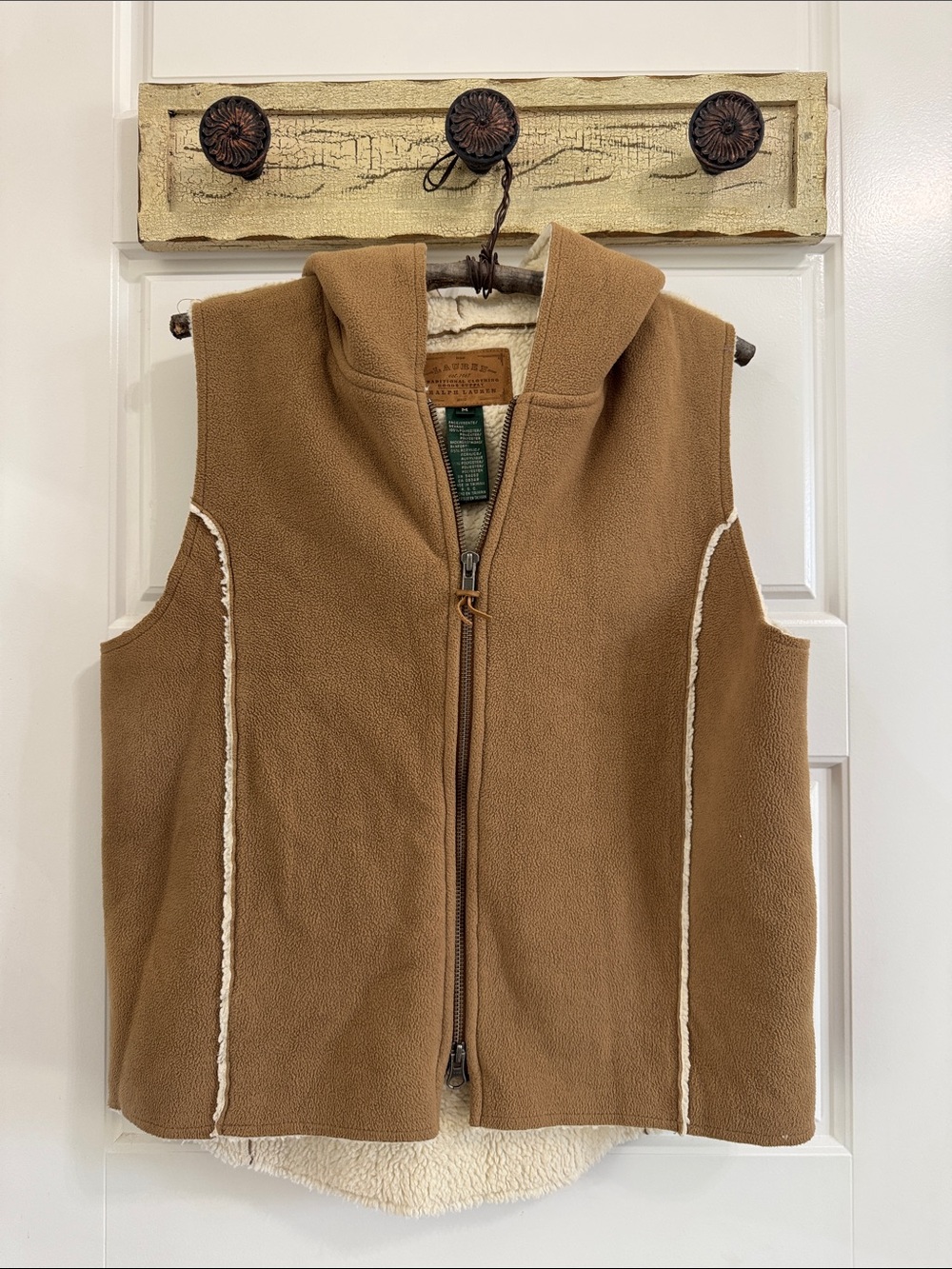 Vintage Lauren Ralph Lauren Camel Faux Suede Vest with Sherpa Lining & Trim